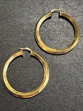 Moda Al Massimo 18k Yellow Gold Plate Over Bronze Greek Key Tube Hoop Earrings